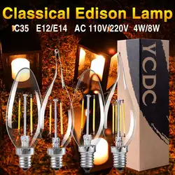 TSLEEN 10 шт. E12 нити Edison светодио дный лампа 110 В C35 ампулы светодио дный энергосбережения светодио дный свечах 4 Вт 8 Вт люстры огни