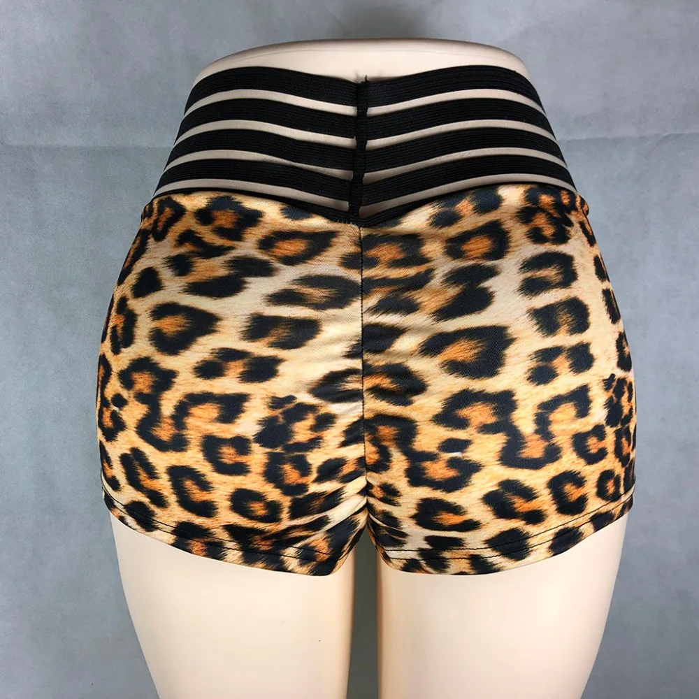 Новые летние шорты для женщин для фитнес-браслет Тощий сетки короткие штаны с леопардовым принтом Высокая талия дропшиппинг