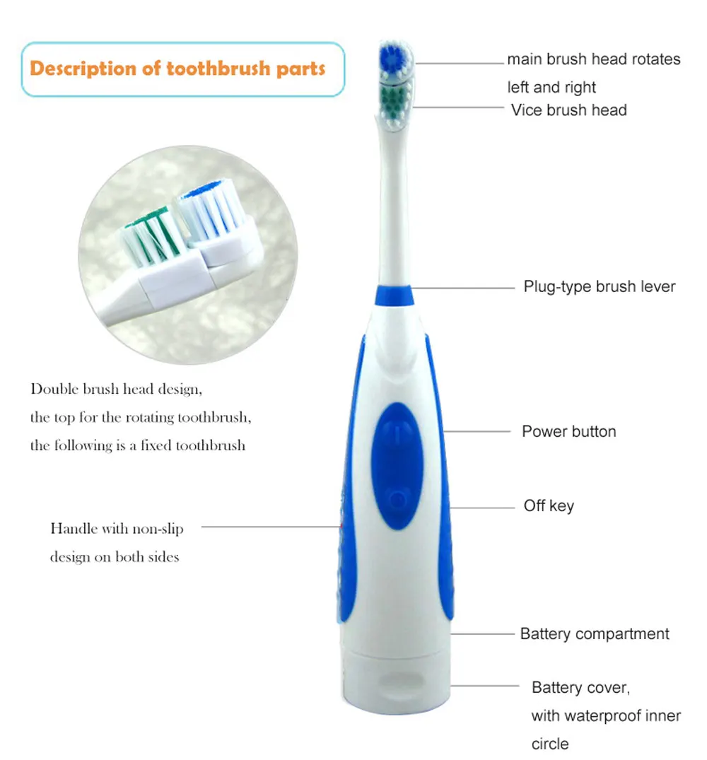 Вращения для взрослых Электрические зубные щётки Перезаряжаемые зубы Главная Уход за полостью рта устройства отбеливание зубов Кисточки Тип батареи с 4 Кисточки головы