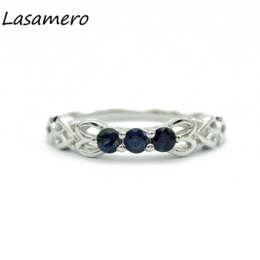 LASAMERO Rings for Women 0.29CTW Round Cut Natural Sapphire Rings 925 Silver Engagement Wedding Rings