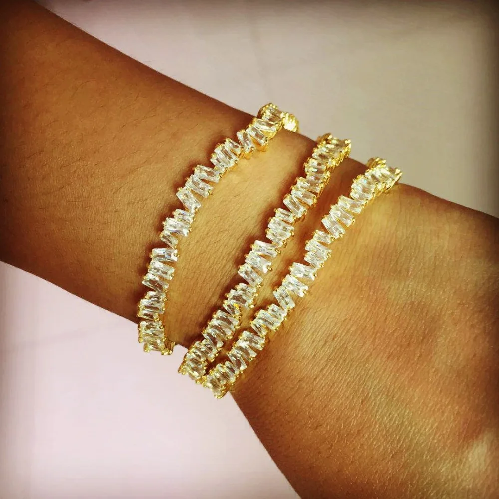 

Thin Baguette AAA Cubic Zirconia Open Hand Cuff Bangle For Women Accessories