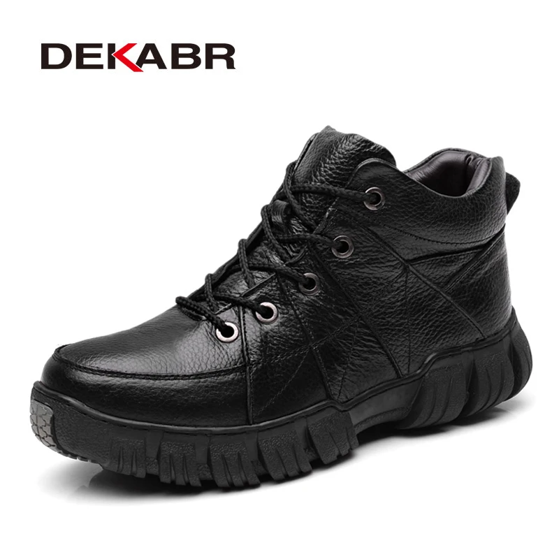 

DEKABR Brand Men Boots Genuine Leather Plus Fur Ankle Boots Lace-Up High Quality Men Shoes Winter Autumn Work Boots Men