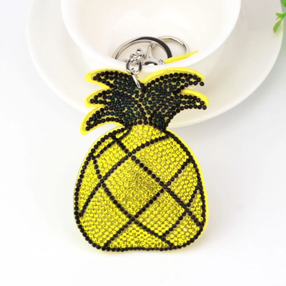 

White Colors Cute Keychain Full Crystal Keyring Car Key Chain Women Key Holder Ring Bague Pineapple Wholesale Jewelry Gifts