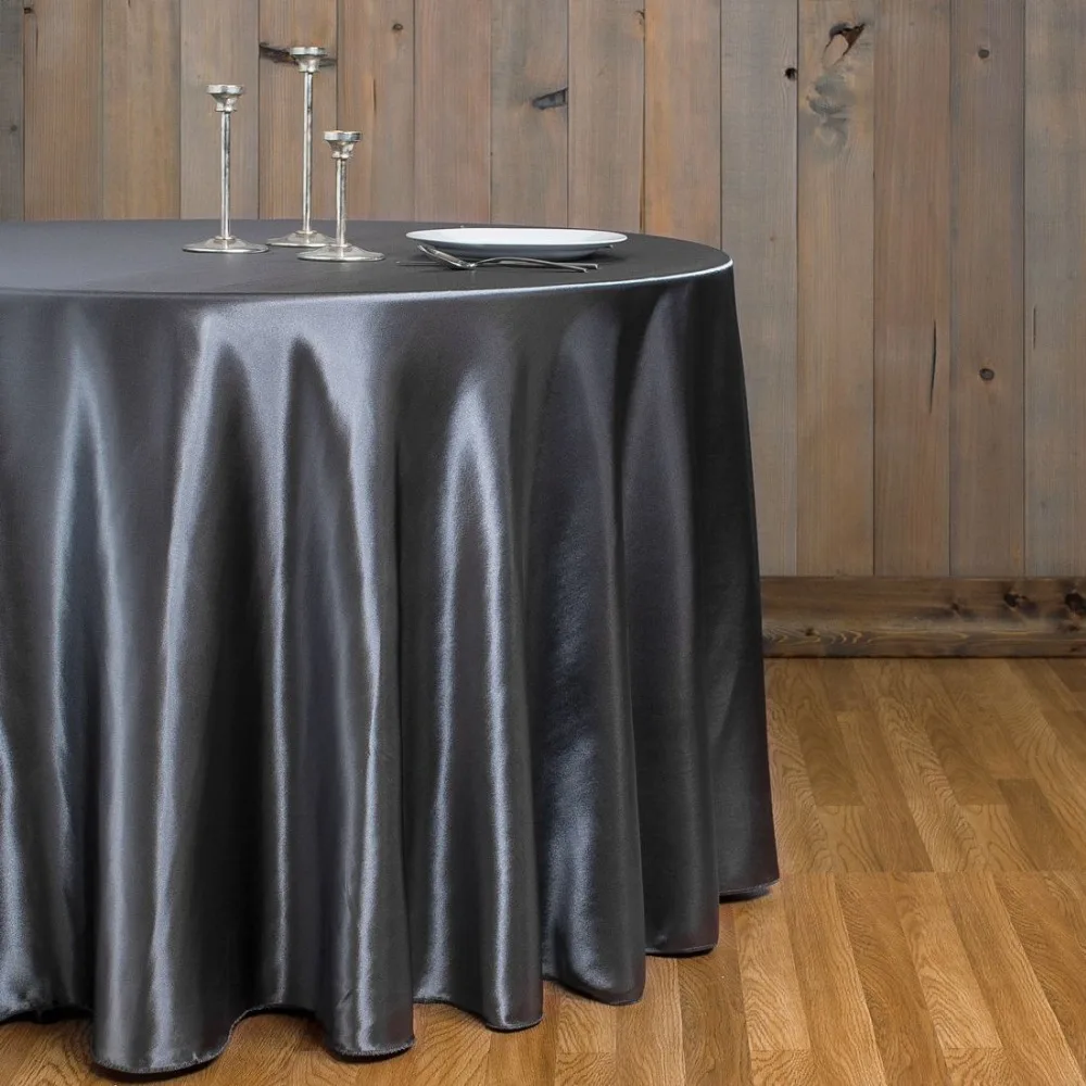 10Pcs Charcoal 90" Round Elegant Satin Tablecloths Table Decoration For