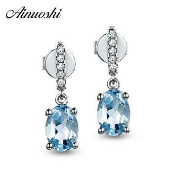 

AINUOSHI New Natural Light Blue Oval Cut Drop Earring Women Engagement Long Chain Drop Earring Anniversary Earring Jewelry Gift
