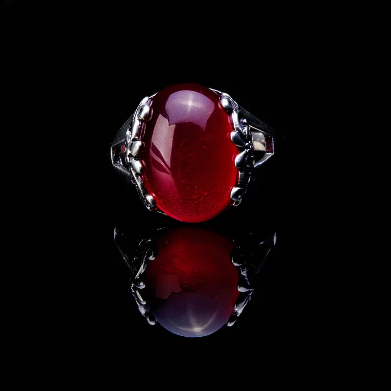 

925 sterling silver inlaid stone carved imported red rigid type ring