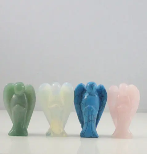 

4 pcs Interesting Opal ,Rose quartz, turquoiseJade Carved Angel Small statue