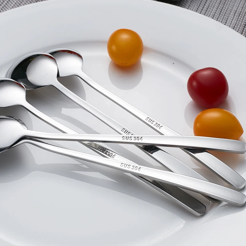 5pcs 8"304 Korean Coffee Teaspoon Long Handle Dinner Spoons Stainless