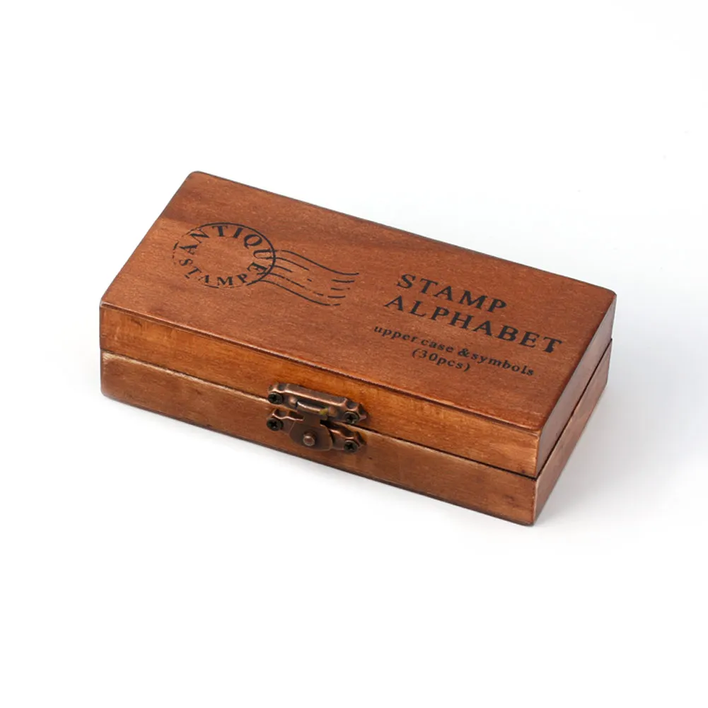 

30pcs Wooden seal uppercase Alphabet Letters Rubber Stamps Set Vintage