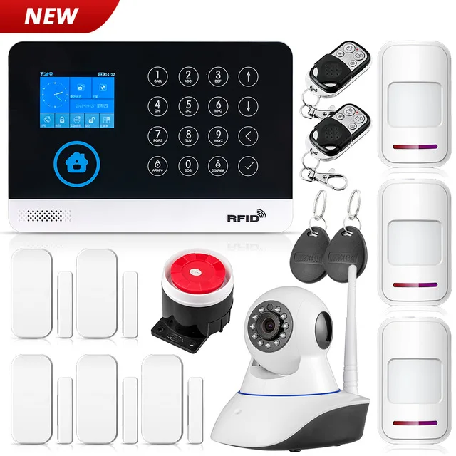 Скидка Новинка 2019, FUERS WG11, WIFI, GSM, беспроводная домашняя охранная сигнализация, приложение, управление, сирена, RFID, PIR детектор движения, датчик дыма, с...