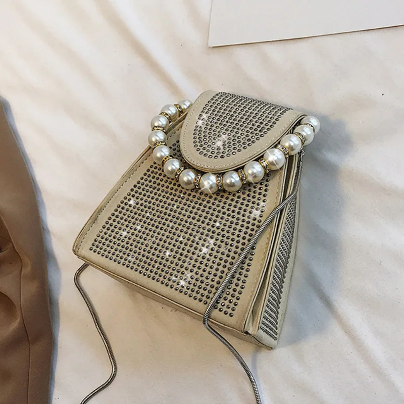 

Beading Tote Crossbody Bags For Women 2019 PU Leather Luxury Handbags Designer Ladies Hand Rivet Pearl Shoulder Messenger Bag