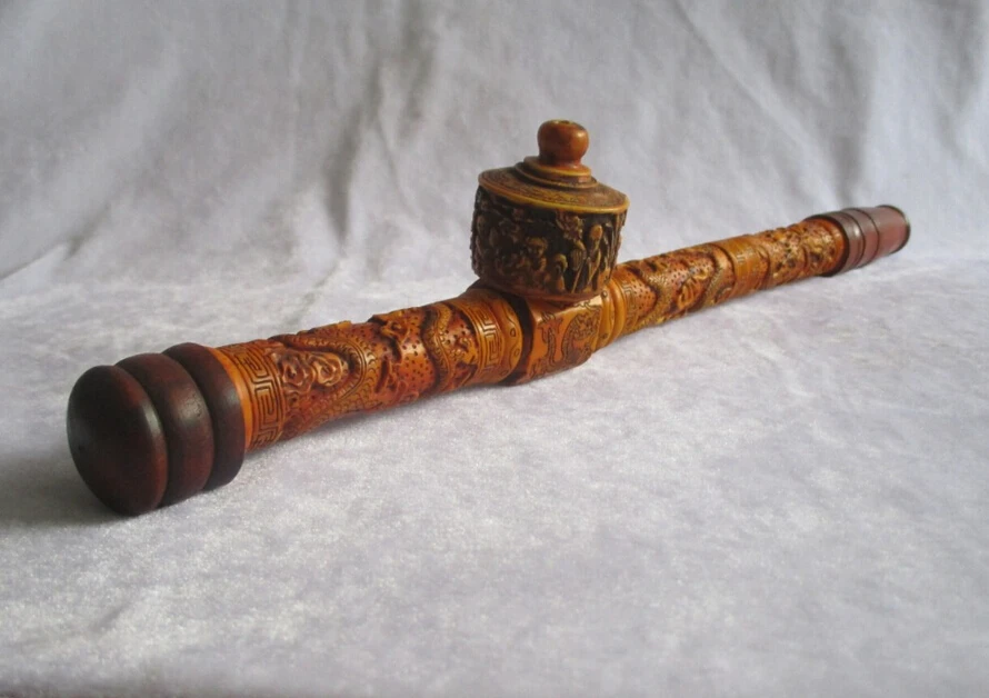 Free shipping Wonderful Chinese Handwork Bone Carved Dragon pipe Long Pipe Old long 39CM | Дом и сад