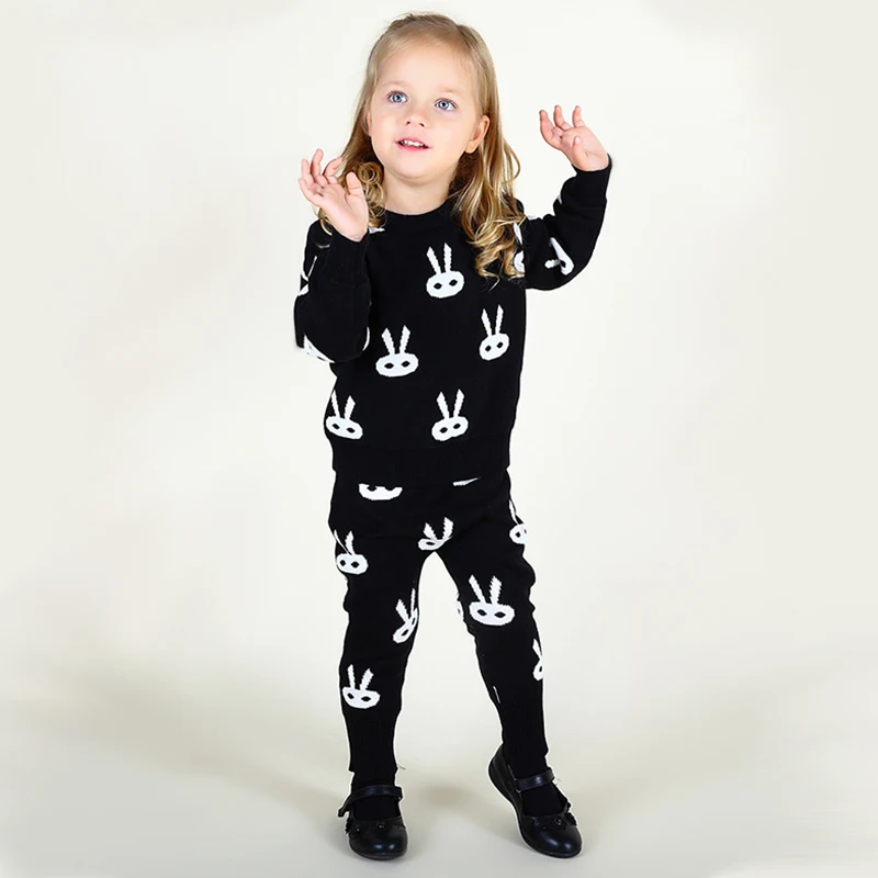 

Fashion Winter Children's Sweater Suits 2Pcs Long Sleeve Rabbit Print Boys Girls Tops And Pants Set Baby Knitting Clothes
