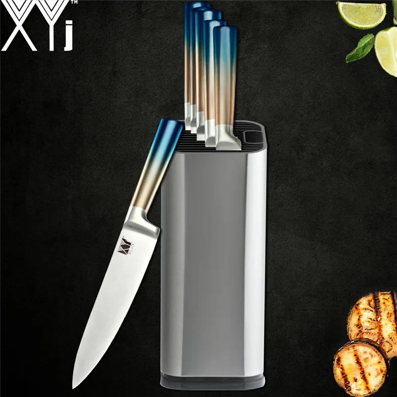 XYj кухонный 7 комплект ножей бесшовный сварочный градиентный цвет ручка шеф-повара нож 8 ''из нержавеющей стали держатель для ножей - Цвет: A.7PCS SET