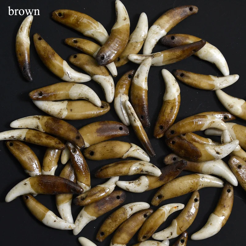 Tanie Biały écru brązowy psi ząb naturalne Bone koraliki wisiorki Diy dla tworzenia biżuterii biżuteria akcesoria 20 ~ 52 mm, otworu 1.5