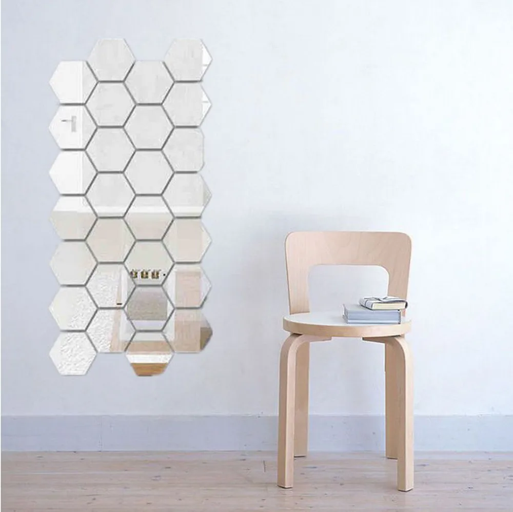 12Pcs 3D Mirror Hexagon Vinyl Removable Wall Sticker Decal Home Decor