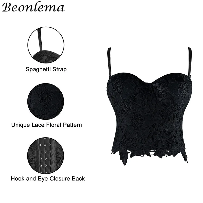 Beonlema Sexy White Corset Top Plus Size 6XL Overbust Korse Lingerie Floral Lace Black Goth Bustier Women Sweet Wedding Corselet