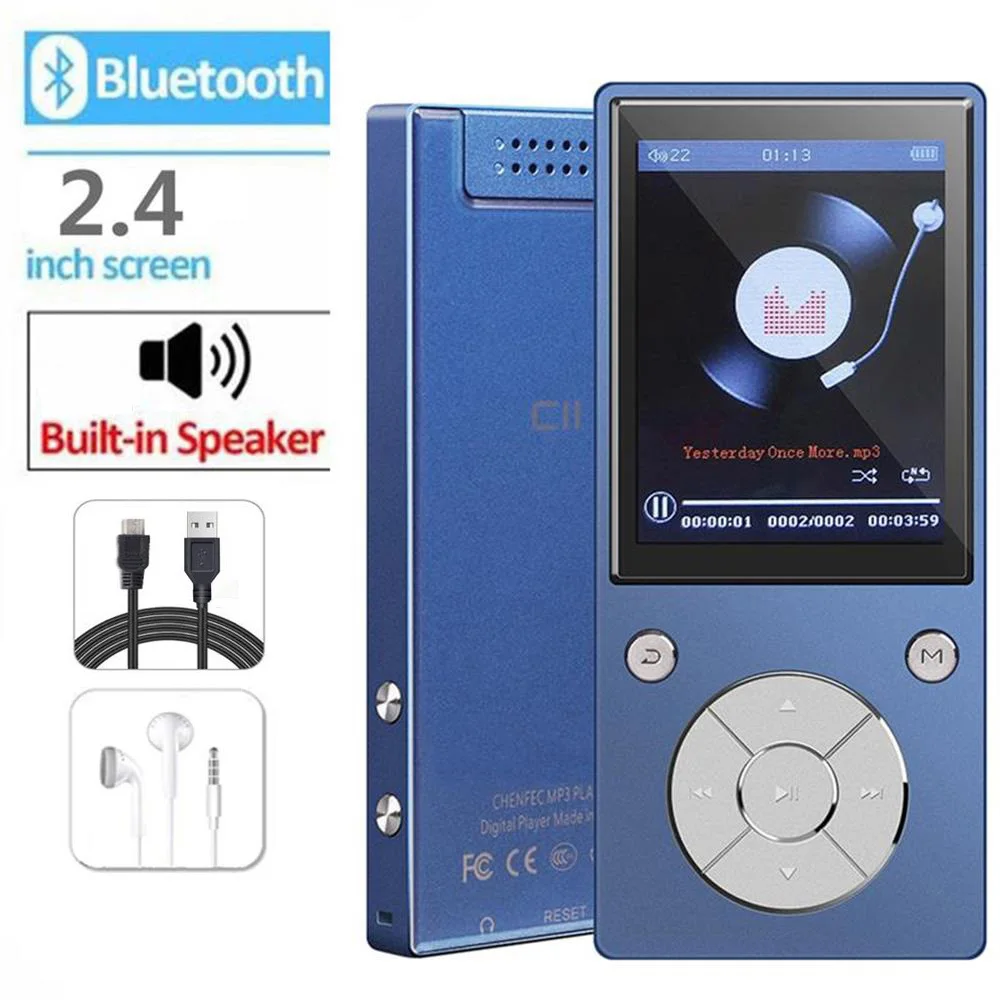 Bluetooth4.2 MP3 музыкальный плеер Встроенный динамик с 2,4 дюймов TFT Экран без потери качества звука плеер, поддержка sd-карт до 128 ГБ - Цвет: Синий