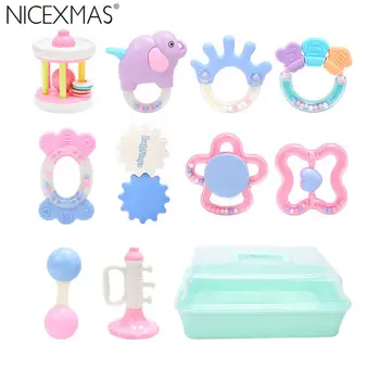 

NICEXMAS 10pcs Rattle Teether Set Adorable Educational Bell Teether Gift Toy for Newborn Kids