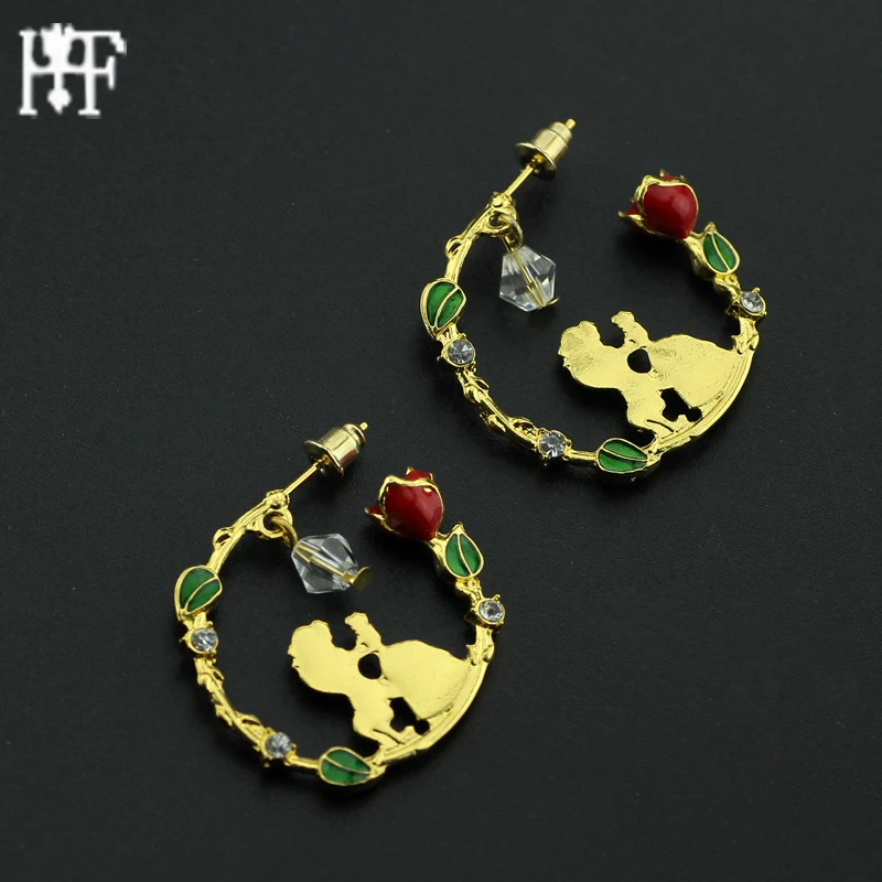 

2019 Beauty and the Beast earrings in Stud Earring Belle Cosplay Jewelry Rose Earring with Swing crystal beads Party Accessories