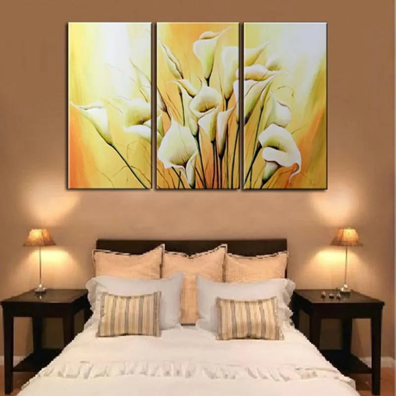 

Handmade Floral Paintings 3 Panel Pictures Sets Handpainted Lily Flower Oil Painting on Canvas Modern Home Decoration Wall Art