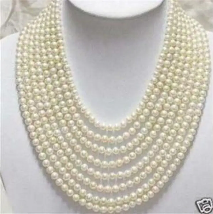 

fast Beautiful 8 Rows 6-7mm White Freshwater Pearl Necklace AAA