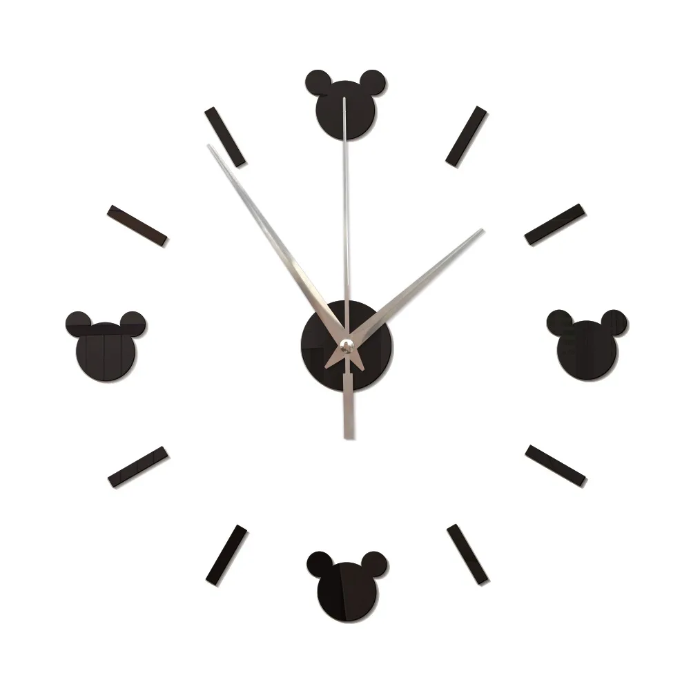 Мультфильм Микки акриловые настенные наклейки часы креативные декоративные 3D Зеркало Гостиная иглы часы батарея бесшумный простой - Цвет: black