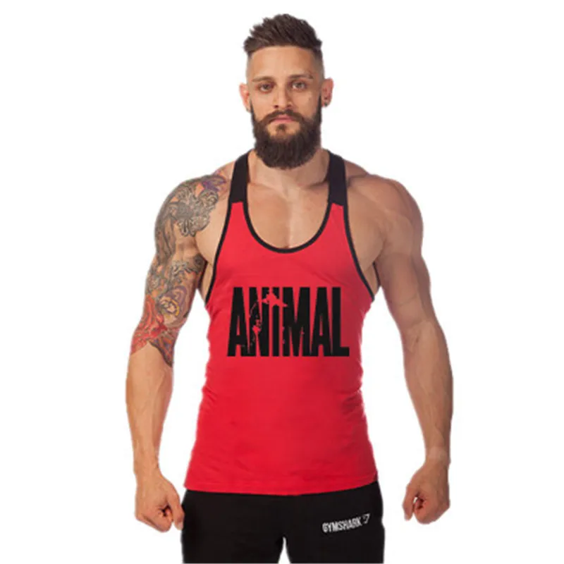 

New Printed Animal Letter Gyms 2018 Mens Tank Tops Sleeveless Tanktops Bodybuilding Fitness Men's Gyms Singlets Workout Clothes