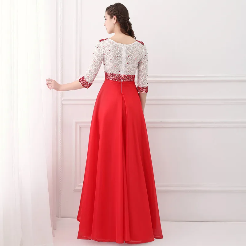 Вечернее платье три четверти Robe De Soiree шифон с кружевом Бисероплетение A-Line платье для выпускного вечера Черпак шеи вечерние платья Длинные