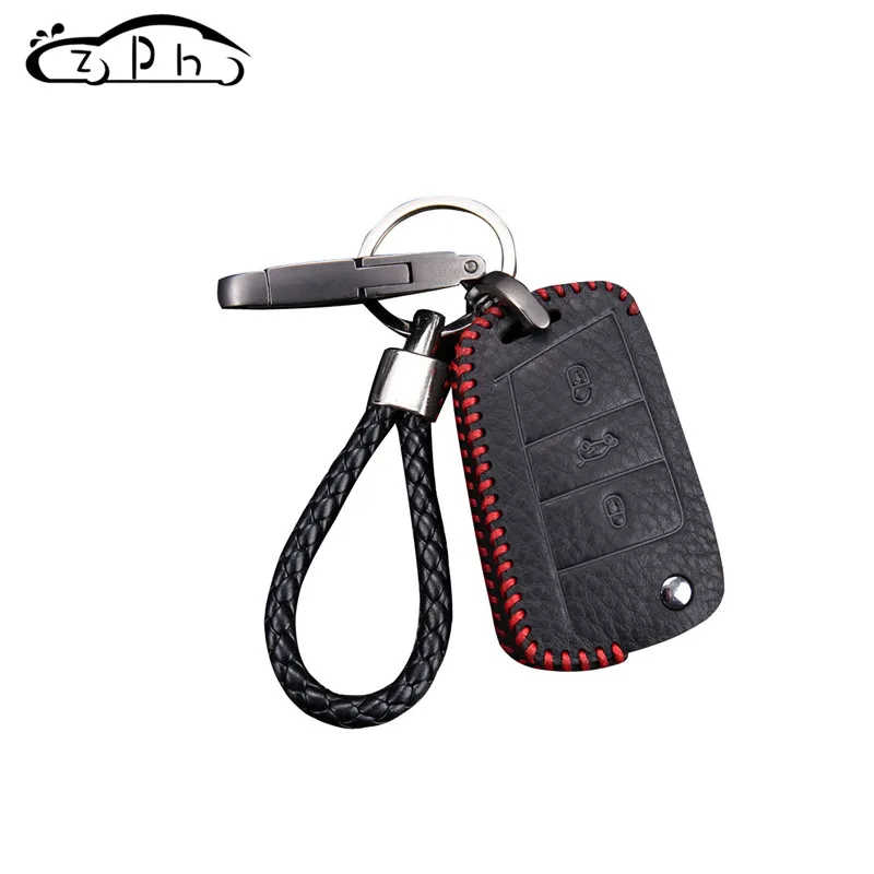 

Leather Car Key Case Cover For VW Golf 7 Tiguan mk7 Skoda Octavia A7 Polo for SEAT Ateca Leon Ibiza 2015 2016 2017 2018 2019