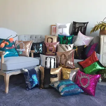 

Custom Logo Modern Art Reversible Cushion Sequin Fabric Color Paillette Magic Mermaid Changing Pillow Throw Almofada Decorativa