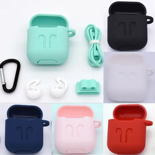 New Solid 5PS Cute Small Portable Silicone Protective Case Cover Key Chain Pouch Skin for Apple Airpods Earphones