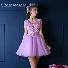 CEEWHY, сексуальное платье с v-образным вырезом, платье с аппликацией Dentelle, коктейльное платье трапециевидной формы для свадебной вечеринки, жемчужные Короткие выпускные платья, размер на заказ