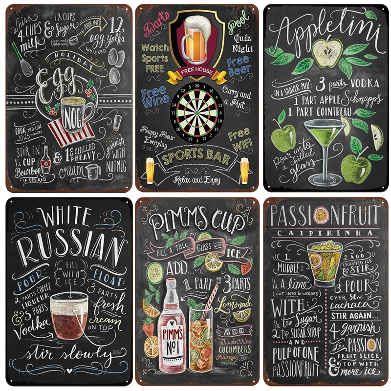 

[inFour+] White Russian Bar Cocktail Metal Signs Home Decor Vintage Tin Signs Pub Home Decorative Plates Metal Sign Wall Plaques