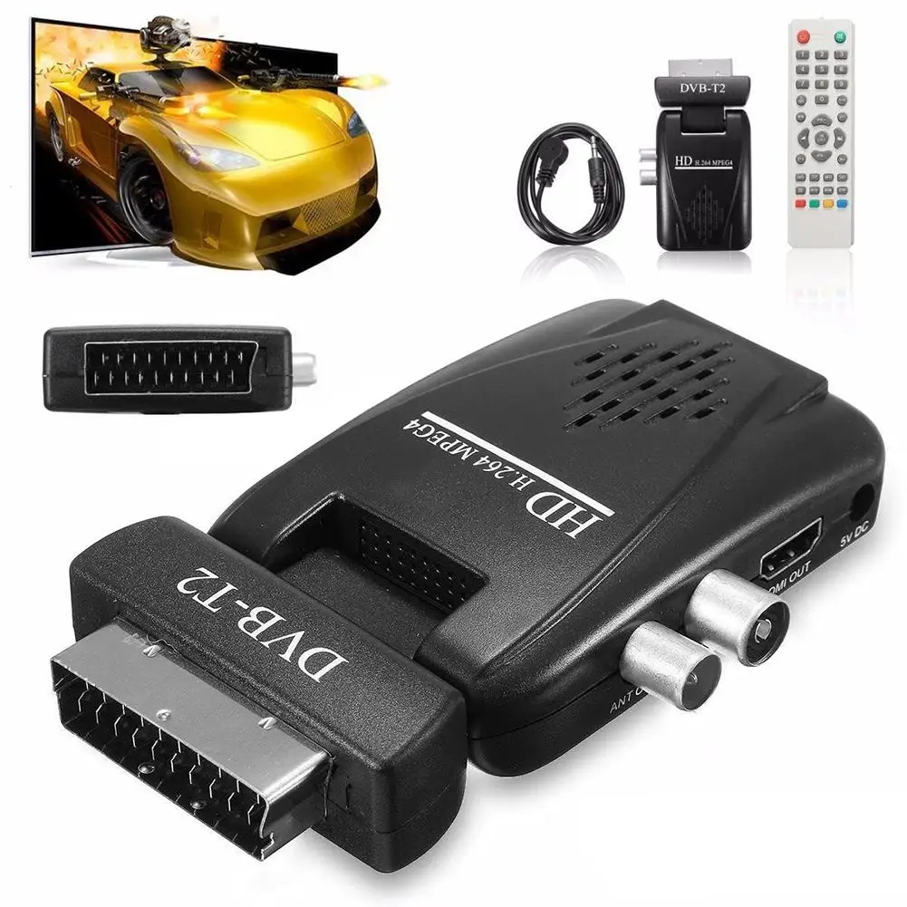 HD Scart телеприставка MPEG 4 цифровой ТВ приемник USB рекордер DVB T2 к HDMI с вилкой