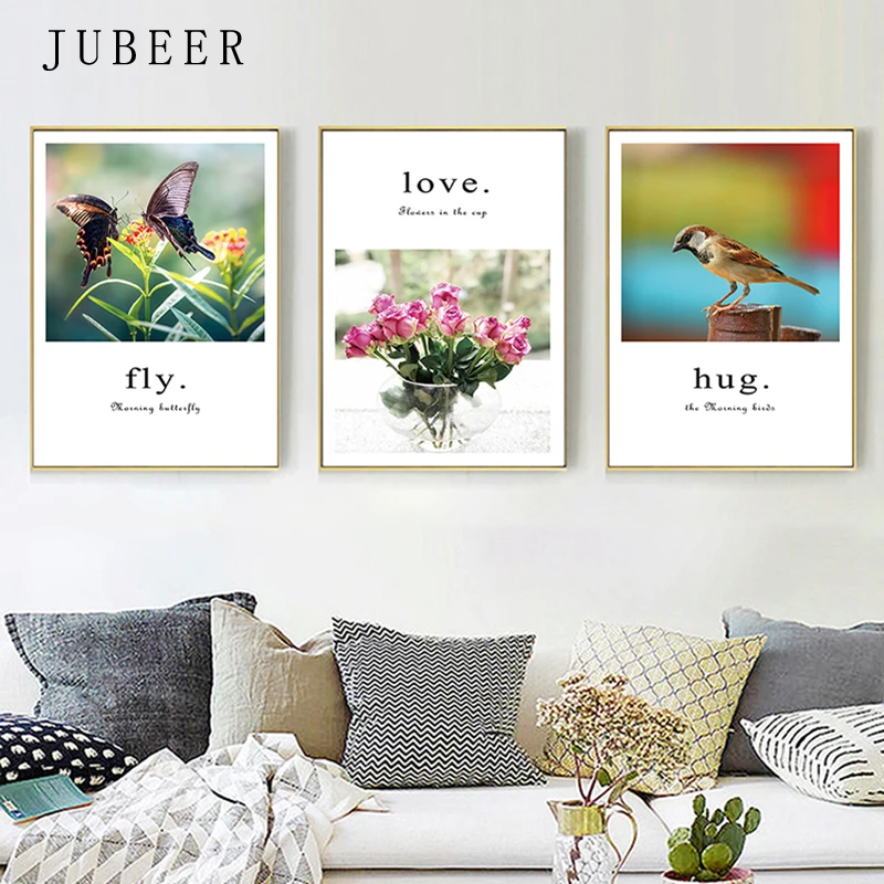 

Scandinavian Style Living Room Decoration Pictures Paintings on The Wall Butterfly Bird Animal Poster Nordic Decoration Home