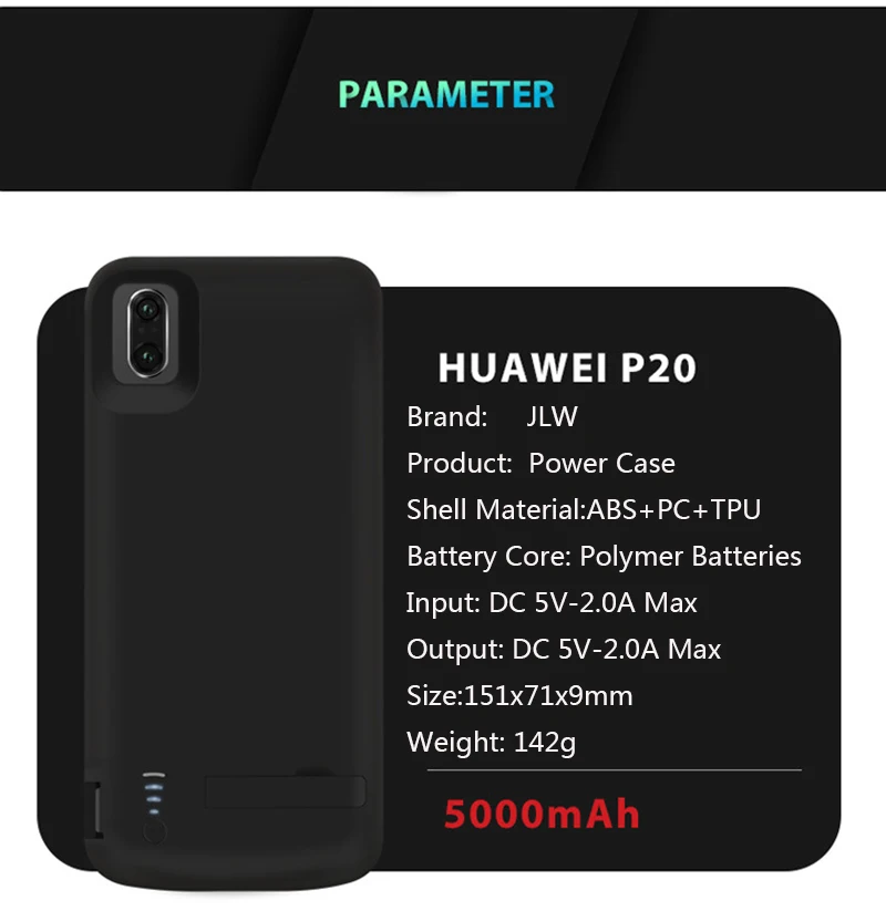 JLW 5000 mAH полимерное литиевое зарядное устройство чехол для huawei P20 внешний резервный аккумулятор адаптер зарядного портативного устройства чехол для huawei P20(5,"