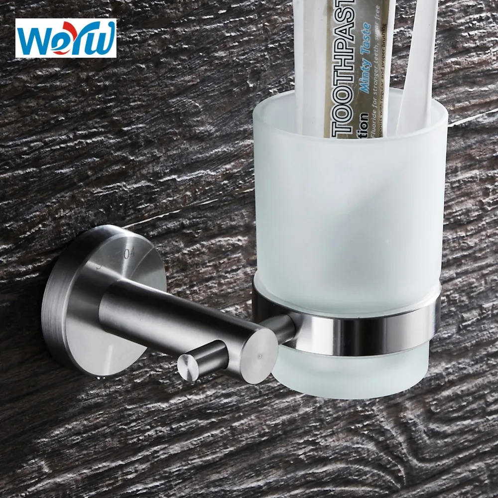 

WEYUU 304 Stainless Steel Cup & Tumbler Holders Wire drawing Wall Mounted Toothbrush Cup Holder Bathroom Accessories