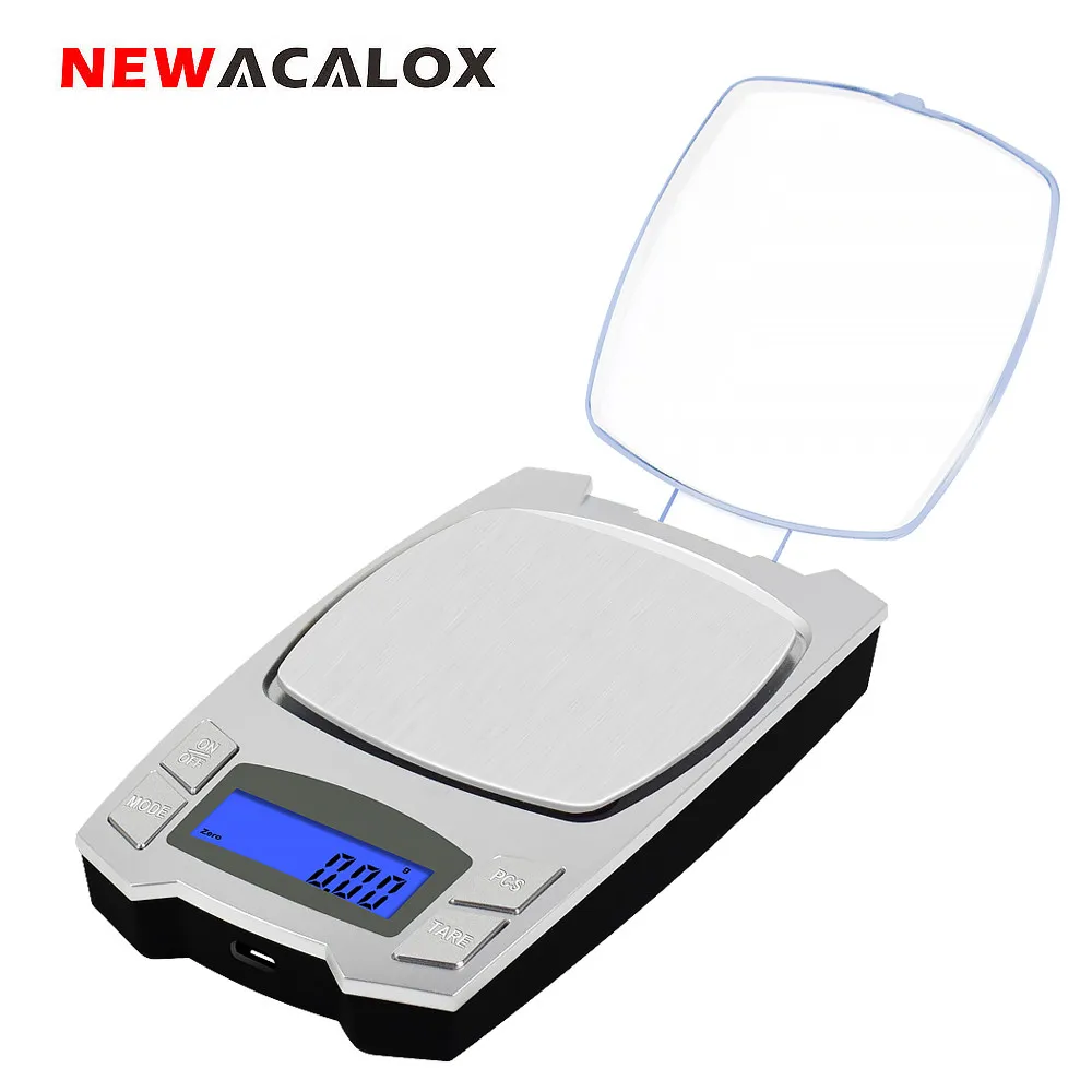 Электронные весы NEWACALOX 500 г x 0 01 портативные карманные с USB зарядкой и цифровым ЖК