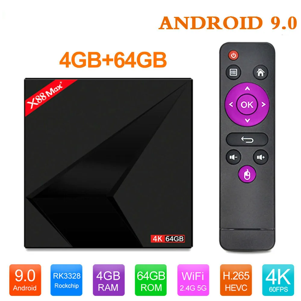 

4GB RAM 64GB ROM 4K Smart Android 9.0 TV BOX RK3328 Penta-Core 2.4G/5G Dual Wifi BT HD Type-c USB3.0 Media Player set-top box