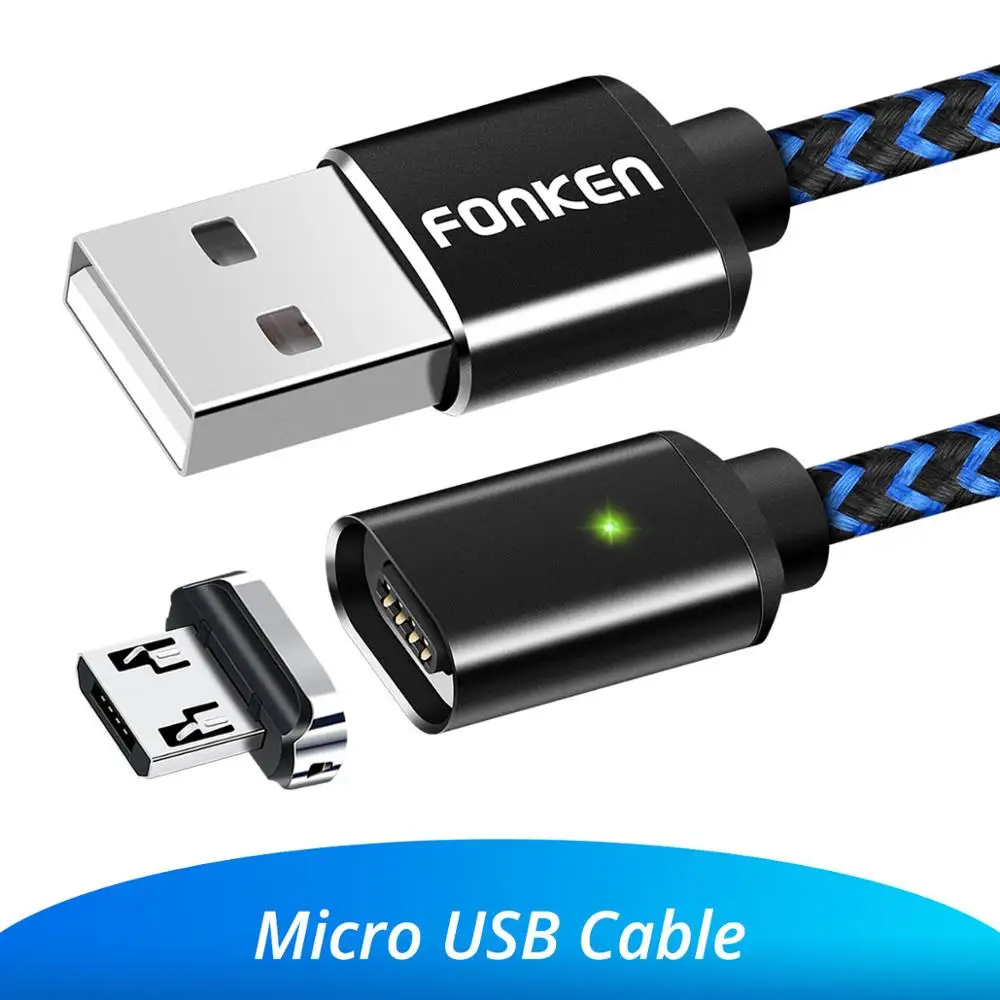 FONKEN Магнитный кабель Micro USB, магнитный кабель Mini USB для телефона, 1 м, а, шнур для быстрой зарядки, светодиодный кабель для синхронизации данных и мобильных телефонов - Цвет: black add micro plug