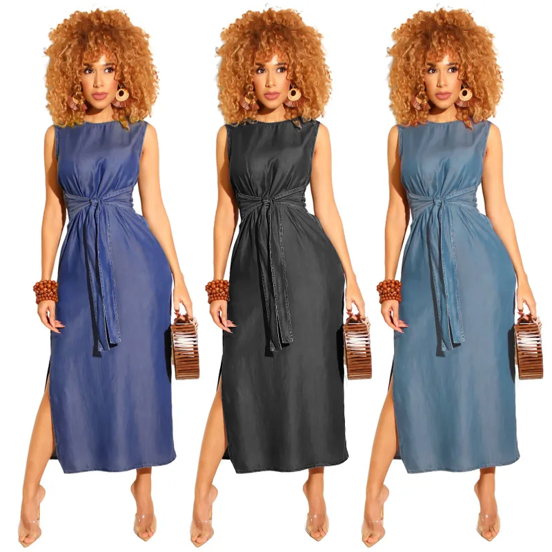 

New arrival hot style in Europe and the women s wear sleeveless high split dress speed