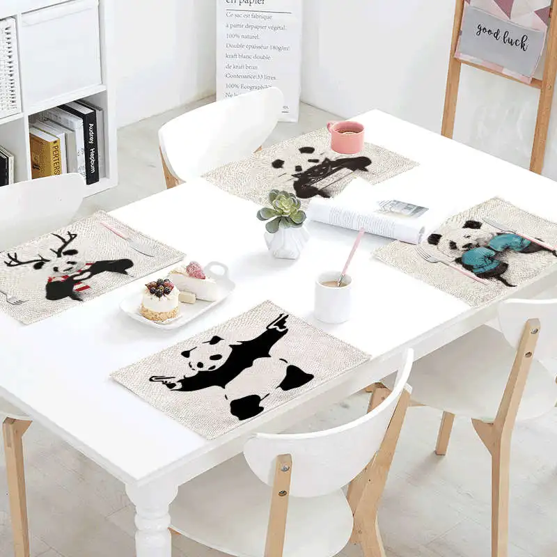 

Hyperactive Panda Linens Table Napkins printed Place Mat Polyester Lovely Cute Servilletas Para Bodas Design Party Decoration
