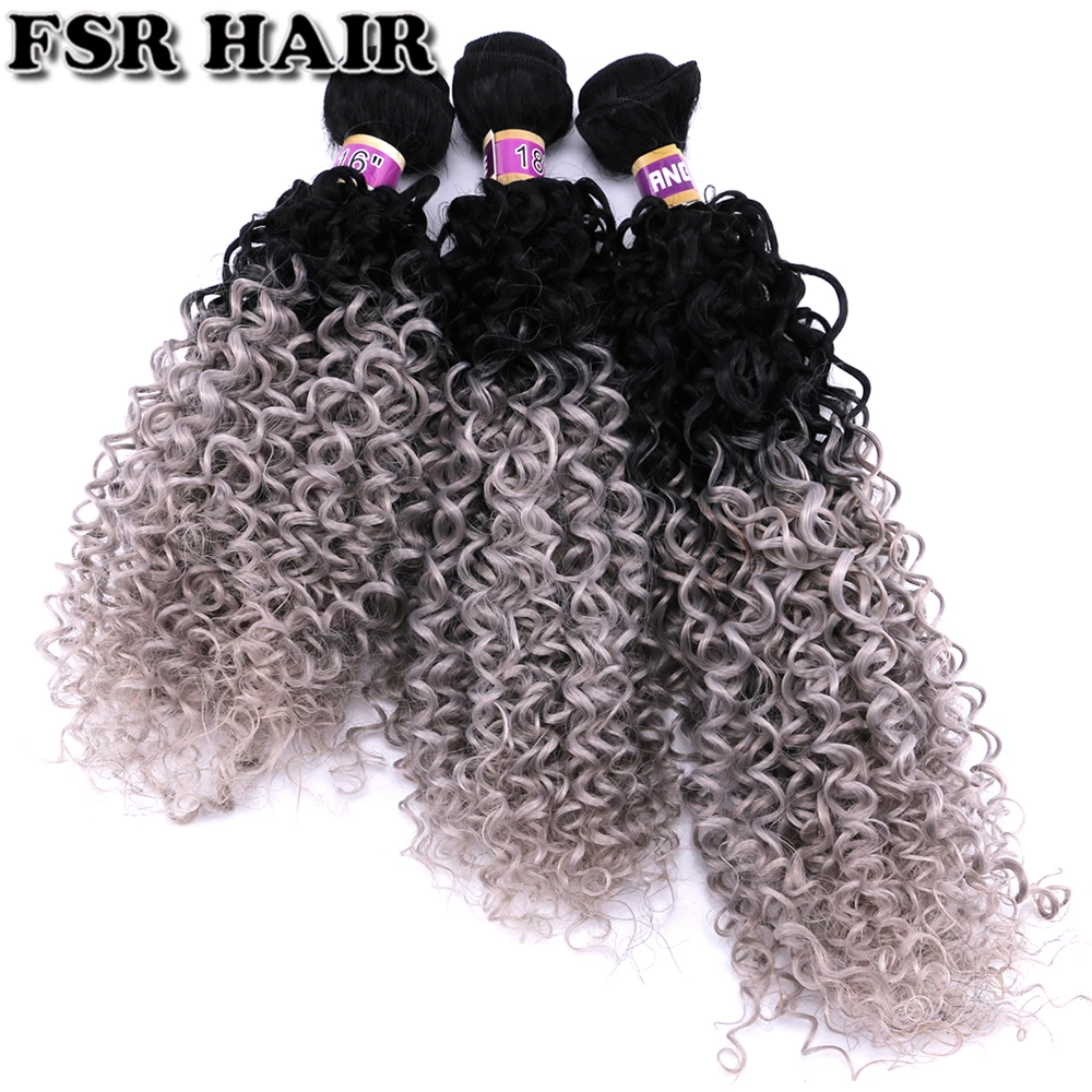 Afro Crespo Encaracolado Ombre Cor do Cabelo Preto para Verde 16 18 20 & 22 Disponível 70 G/peça Extensão do Cabelo Sintético 15 Tecer sintético