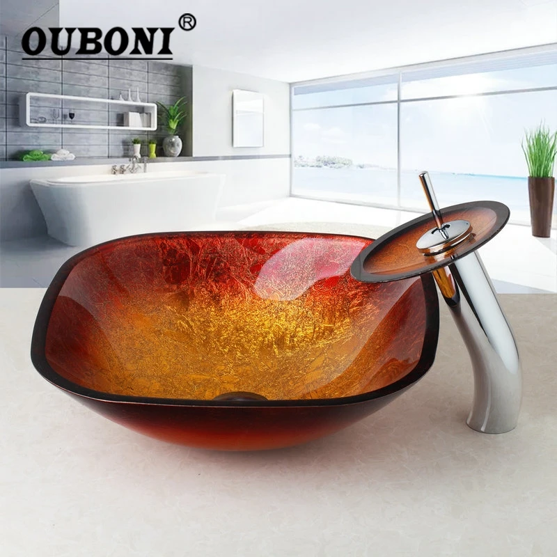 Buy Waterfall Gold Bathroom Sink Washbasin Bath Set