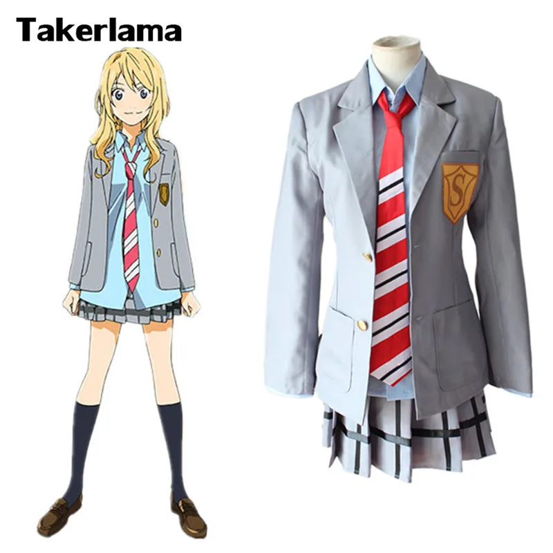 Takerlama Anime Your Lie in April Miyazono Kaori Skirt School Uniform Cosplay Costume Full Set font