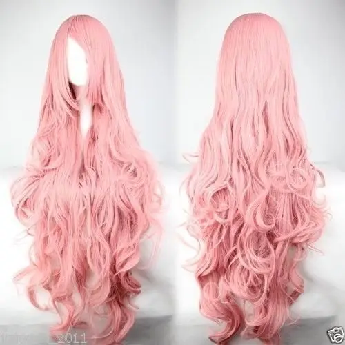 

Cheap Long Vocaloid- Luka Pink Wavy Anime Cosplay Wig 100cm