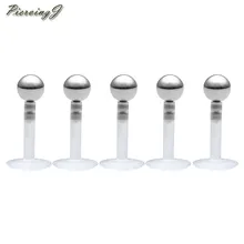 Piercingj 5 pces lábio anel 16g acrílico 1/4 bar barra de aço inoxidável bola monroe lábio labret anel corpo lábio piercing jóias 6mm 8mm pino