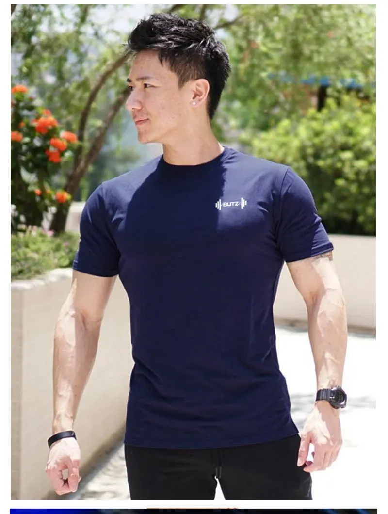 Хлопковая спортивная рубашка, рубашка для пробежек Мужская быстросохнущая футболка с коротким рукавом, фитнес-футболки, Спортивная футболка