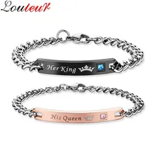 Фотография LOULEUR 2017 New Her King His Queen Couple Bracelet for Women Men Stainless Steel Name ID Love Bracelets Jewelry Drop Shipping